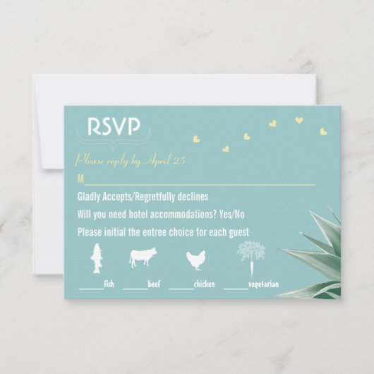Munt en Geel Succulent Wedding RSVP (Voorkant)