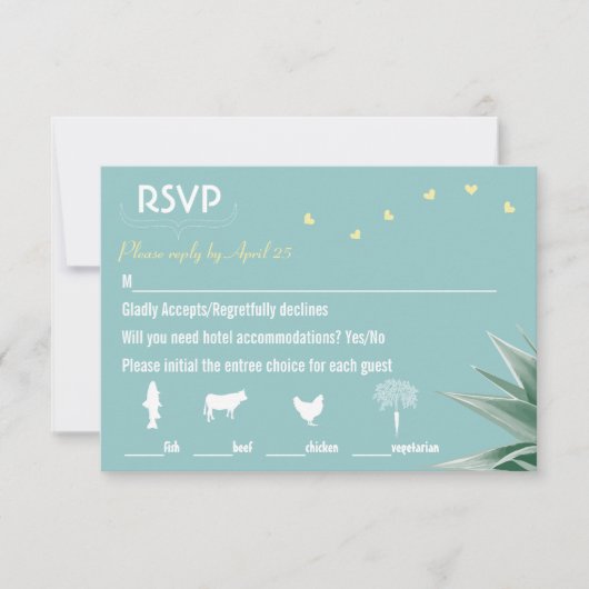 Munt en Geel Succulent Wedding RSVP Kaartje (Voorkant)