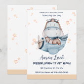 Munt en geel Waterverf Cute Boy Baby shower Save The Date (Voorkant / Achterkant)
