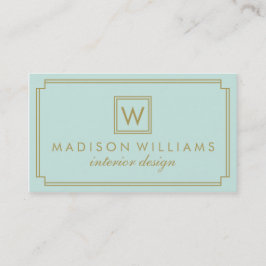 Munt en goud Art Deco Monogram Visitekaartje