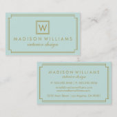 Munt en goud Art Deco Monogram Visitekaartje (Voorkant / Achterkant)