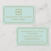 Munt en goud Art Deco Monogram Visitekaartje (Voorkant / Achterkant)