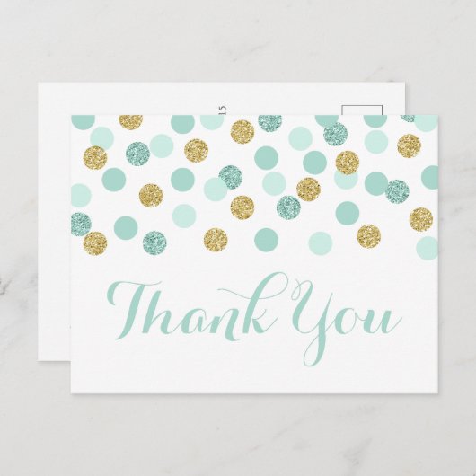 Munt en Goud Baby shower Dank u Briefkaart (Voorkant / Achterkant)