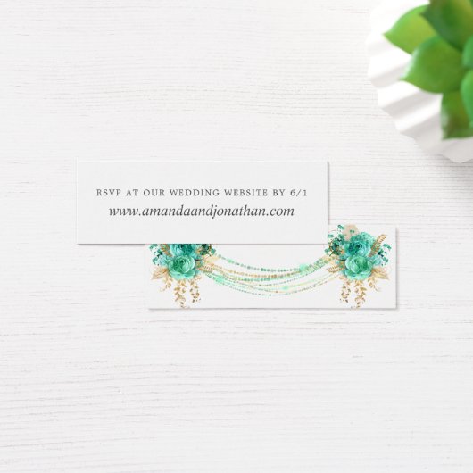 Munt en Goud Bloemen String Lights Bruiloft RSVP Mini Visitekaartjes (Bureau)