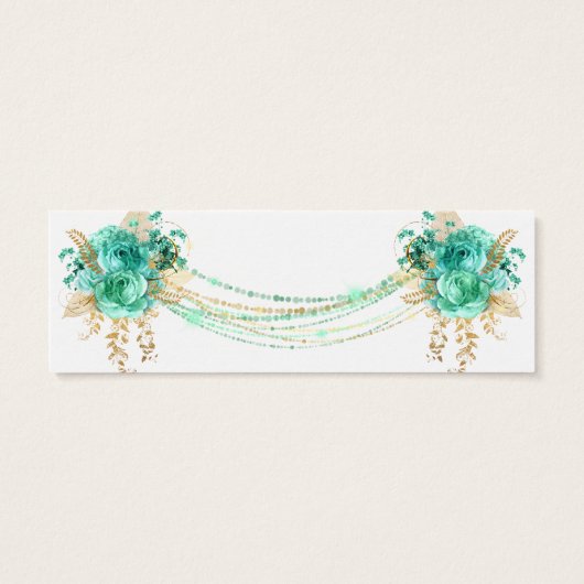Munt en Goud Bloemen String Lights Bruiloft RSVP Mini Visitekaartjes (Achterkant)