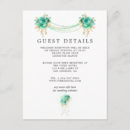 Munt en Goud Bloemenlichten Bruiloft Gast Details Informatiekaartje