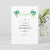 Munt en Goud Bloemenlichten Bruiloft Kaart (Staand voorkant)