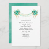 Munt en Goud Bloemenlichten Bruiloft Kaart (Voorkant / Achterkant)