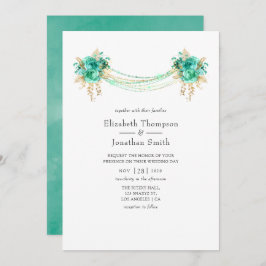 Munt en Goud Bloemenlichten Bruiloft Kaart