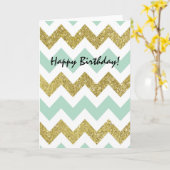 Munt en Goud Chevron Faux Glitter Stripes Kaart (Gele Bloem)