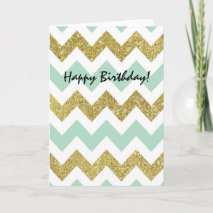 Munt en Goud Chevron Faux Glitter Stripes Kaart