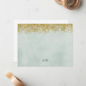 Munt en Goud Confetti Monogrammed Stationery Notitiekaartje (Voorkant / Achterkant in situ)