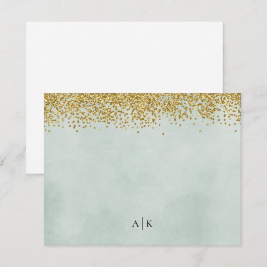 Munt en Goud Confetti Monogrammed Stationery Notitiekaartje (Voorkant / Achterkant)