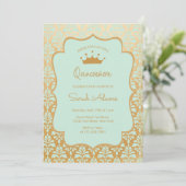 Munt en goud Damask Glam Modern Quinceanera Kaart (Staand voorkant)