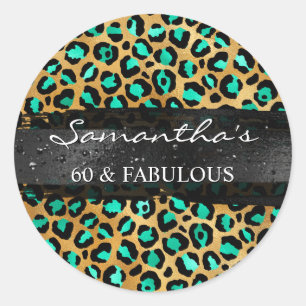 Munt en Goud Folie Luipaard 60 & Fabulous Ronde Sticker