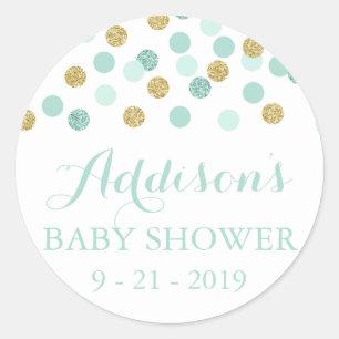 Munt en Goud Glitter Baby shower Circle Stickers