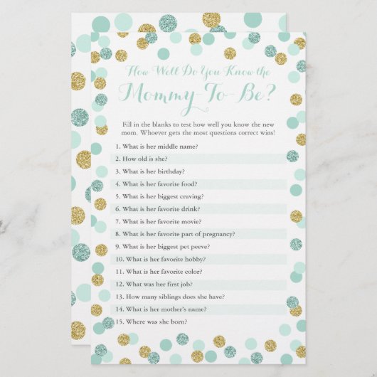 Munt en Goud Hoe goed ken je de mama Quiz? (Voorkant / Achterkant)