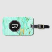 Munt en Goud Marmer Monogram Bagagetas Label Bagagelabel (Voorkant (horizontaal))