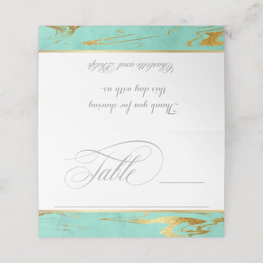 Munt en goud marmeren patroon bruiloft plaatskaartje (Buitenkant ongevouwen)