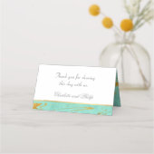 Munt en goud marmeren patroon bruiloft plaatskaartje (Achterkant)