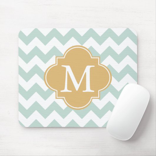 Munt en Goud Modern Chevron Custom Monogram Muismat (Met muis)