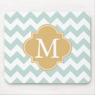 Munt en Goud Modern Chevron Custom Monogram Muismat