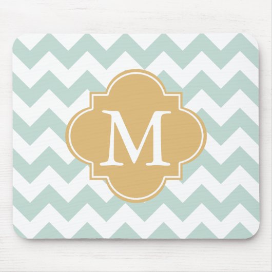 Munt en Goud Modern Chevron Custom Monogram Muismat (Voorkant)