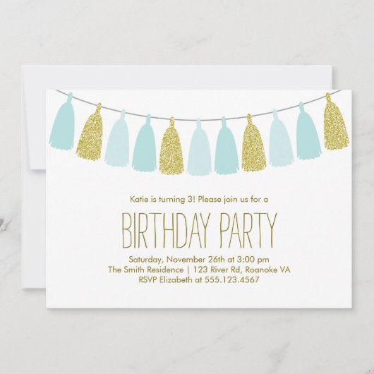 Munt en Goud Tassel Garland Verjaardagsfeest Kaart (Voorkant)