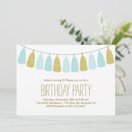 Munt en Goud Tassel Garland Verjaardagsfeest Kaart (Staand voorkant)
