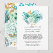 Munt- en gouden bloemige gereduceerde trouwgastenl aankondiging (Voorkant / Achterkant)