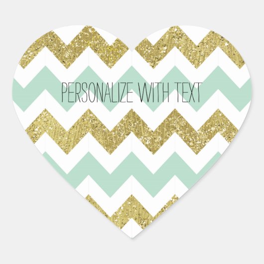 Munt en Gouden Faux Glitter Chevron Hart Sticker (Voorkant)