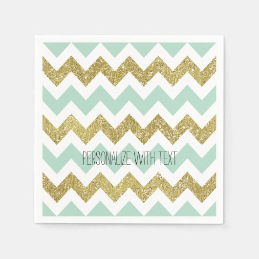 Munt en Gouden Faux Glitter Chevron Servet (Voorkant)