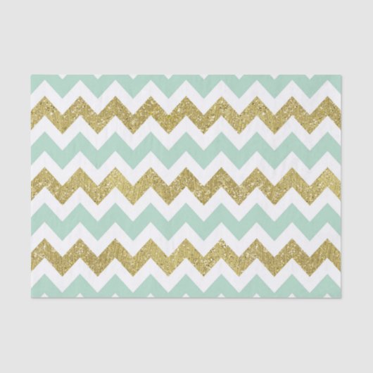 Munt en Gouden Faux Glitter Chevron Tissuepapier (Voorkant)