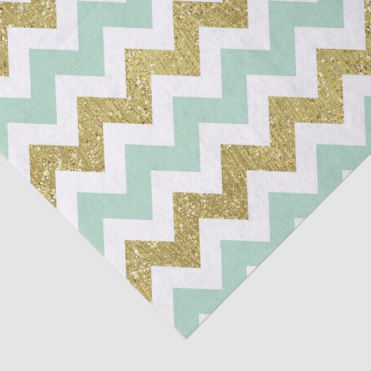 Munt en Gouden Faux Glitter Chevron Tissuepapier (Detail)