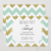 Munt en Gouden Faux Glitter Chevron verjaardag Kaart (Voorkant / Achterkant)