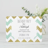 Munt en Gouden Faux Glitter Chevron verjaardag Kaart (Staand voorkant)