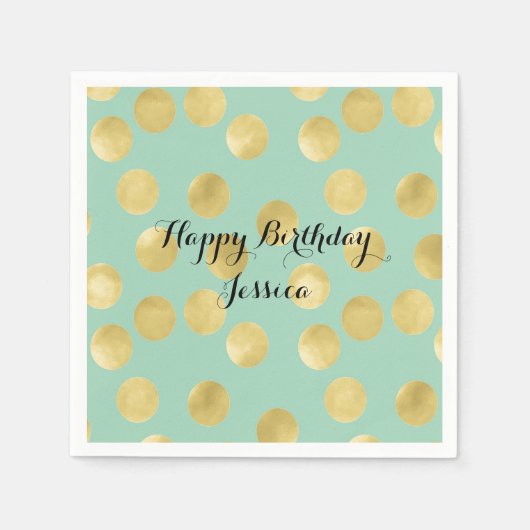Munt en Gouden Glitz Stippen Verjaardag Servet (Voorkant)
