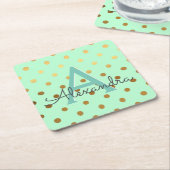 Munt en goudfolie Polka Dots Monogram Verjaardag Kartonnen Onderzetters (Schuin)