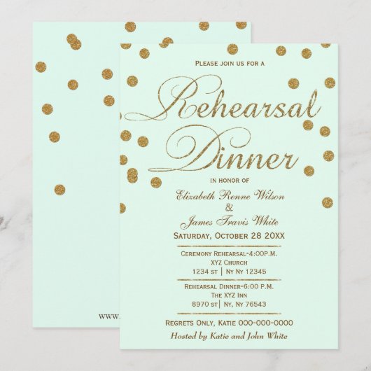 munt en goudglitterrepetitie kaart (Voorkant / Achterkant)