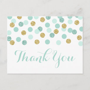 Munt- en goudkleurige babyshower-bedankkaart briefkaart