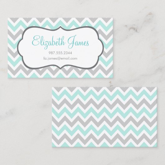 Munt en grijs Kleurrijke Chevron Stripes Visitekaartje (Voorkant / Achterkant)