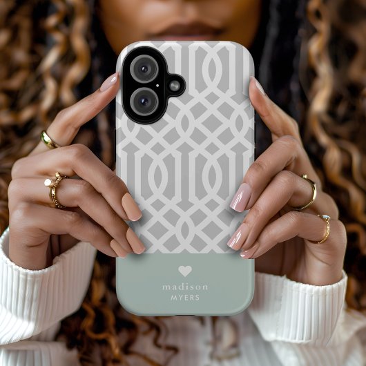 Munt en Grijs Traliewerk Hart Monogram Case-Mate iPhone Case