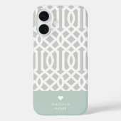 Munt en Grijs Traliewerk Hart Monogram Case-Mate iPhone Case (Achterkant)