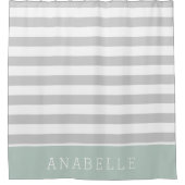 Munt en Grijze Strepen Monogram | Bewerkbare kleur Douchegordijn (Voorkant)