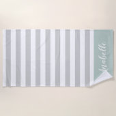 Munt en Grijze Strepen Monogram | Bewerkbare kleur Strandlaken (Voorkant)