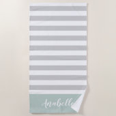 Munt en Grijze Strepen Monogram | Bewerkbare kleur Strandlaken (Voorkant)