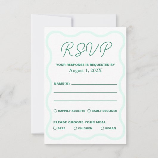 Munt en Groen Wavy Retro bruiloft RSVP Kaartje (Voorkant)