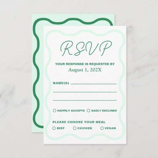Munt en Groen Wavy Retro bruiloft RSVP Kaartje (Voorkant / Achterkant)
