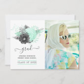 Munt en houtskool Bloemen Rustiek Afstuderen Foto Aankondiging (Voorkant)