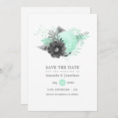 Munt- en houtskoolzwart bloemmotief rustieke trouw save the date (Voorkant / Achterkant)